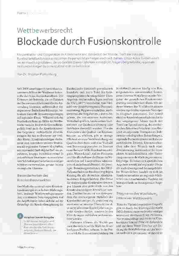 Vorschauseite 1: Wettbewerbsrecht Blockade durch Fusionskontrolle