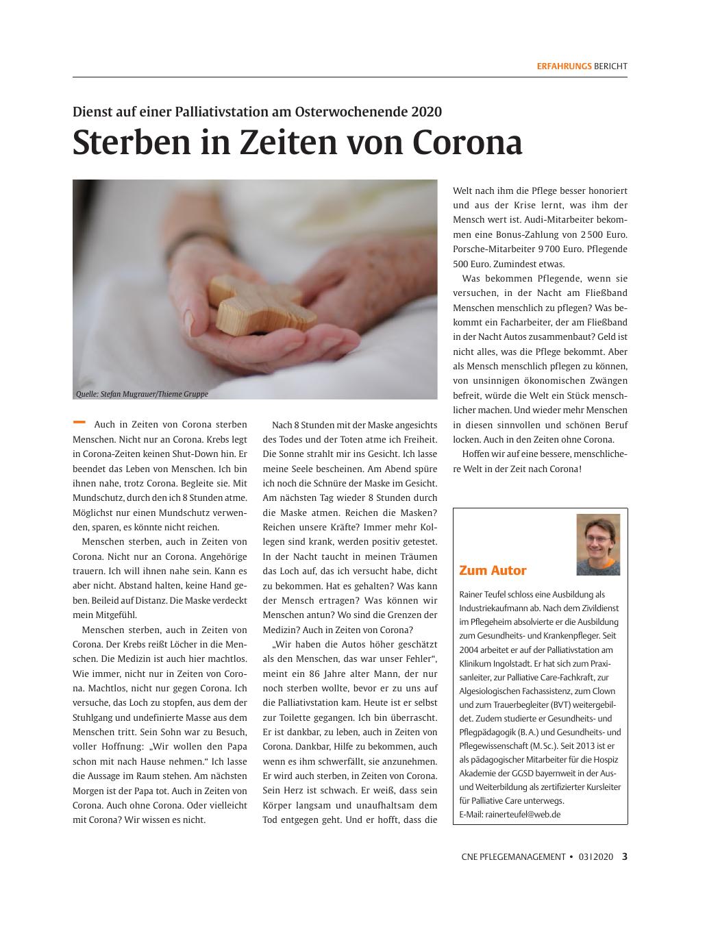 Vorschauseite 1: Sterben in Zeiten von Corona