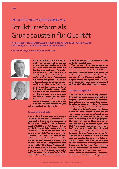 Vorschauseite 1: Impuls Universitätskliniken: Strukturreform als Grundbaustein für Qualität