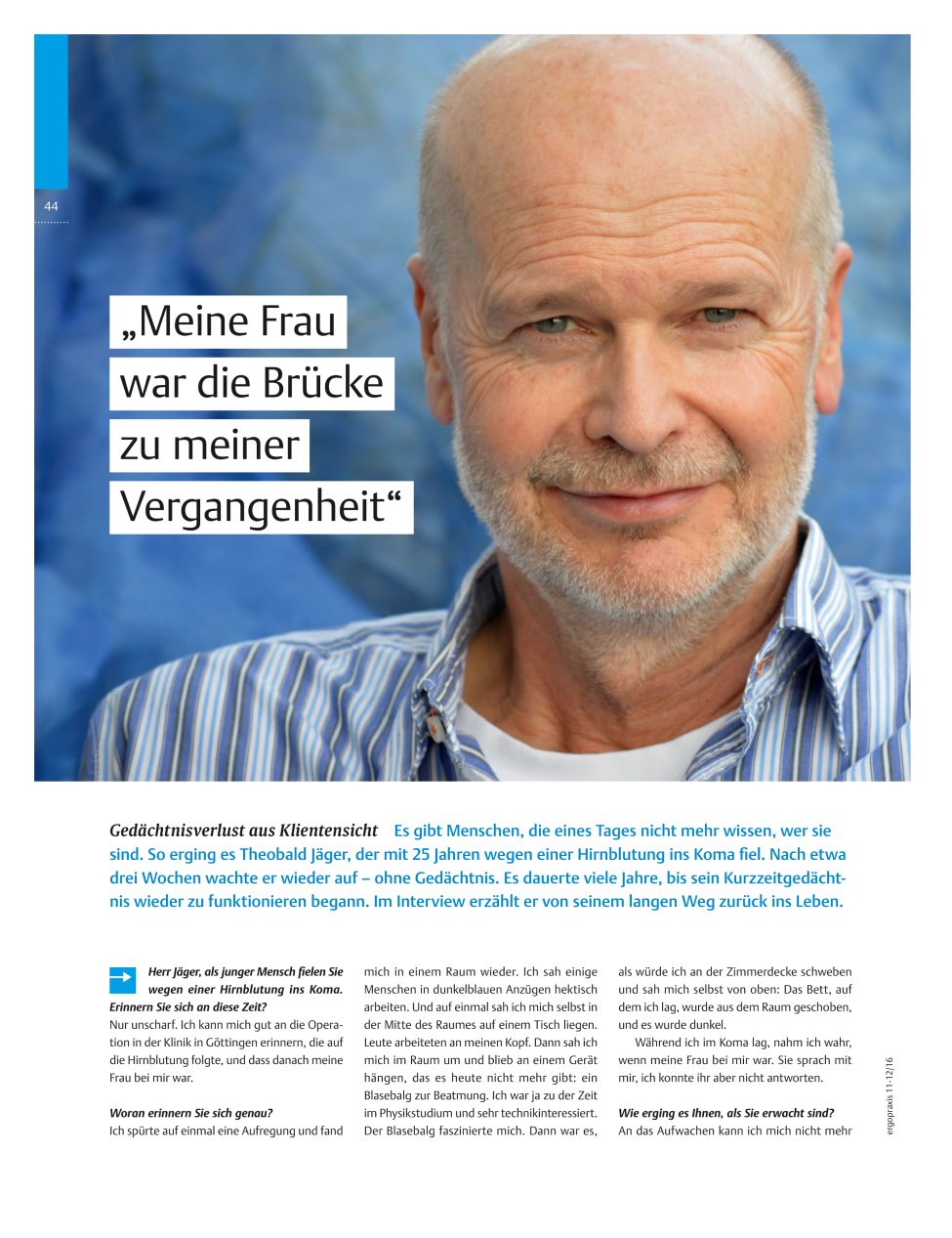 Vorschauseite 1: Gedächtnisverlust aus Klientensicht ? ?Meine Frau war die Brücke zu meiner Vergangenheit?