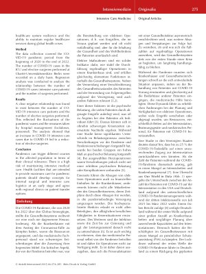 Vorschauseite 2: Zusammenhang zwischen Intensivpatienten und Anzahl elektiver Operationen an der Charité, Universitätsmedizin Berlin, während der COVID-19- Pandemie 2020 bis 2022