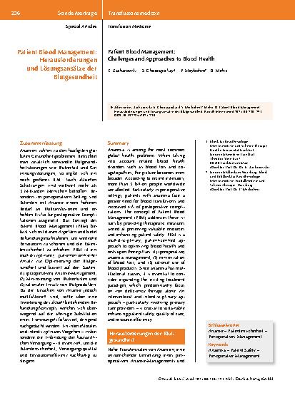 Vorschauseite 1: Patient Blood Management: Herausforderungen und Lösungsansätze der Blutgesundheit