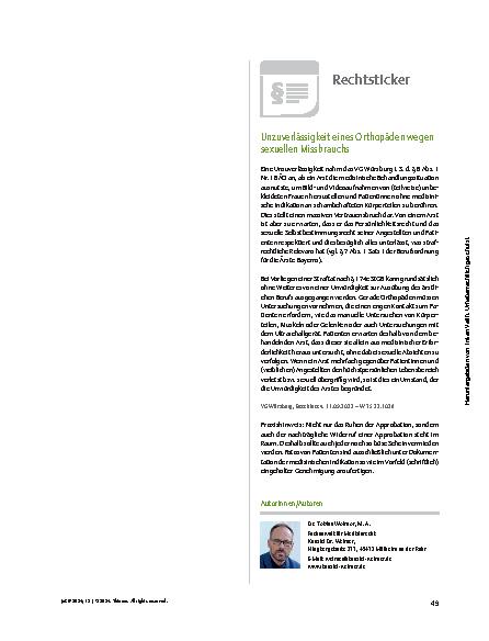 Vorschauseite 1: Unzuverlässigkeit eines Orthopäden wegen sexuellen Missbrauchs