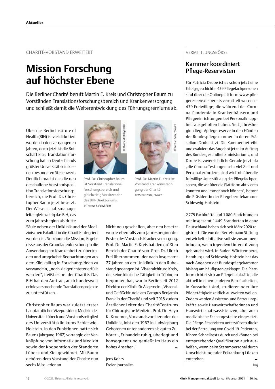 Vorschauseite 1: Vermittlungsbörse: Kammer koordiniert Pflege-Reservisten