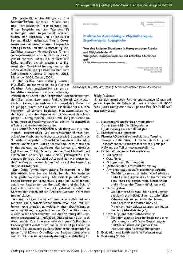 Vorschauseite 4: Pädagogische Qualifizierung als Voraussetzung erfolgreicher praktischer Physiotherapieausbildung. Ein Best-Practice-Beispiel für Mentorinnen und Praktikantinnen.