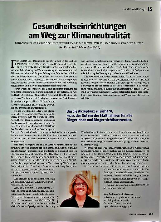 Vorschauseite 1: Gesundheitseinrichtungen auf dem Weg zur Klimaneutralität