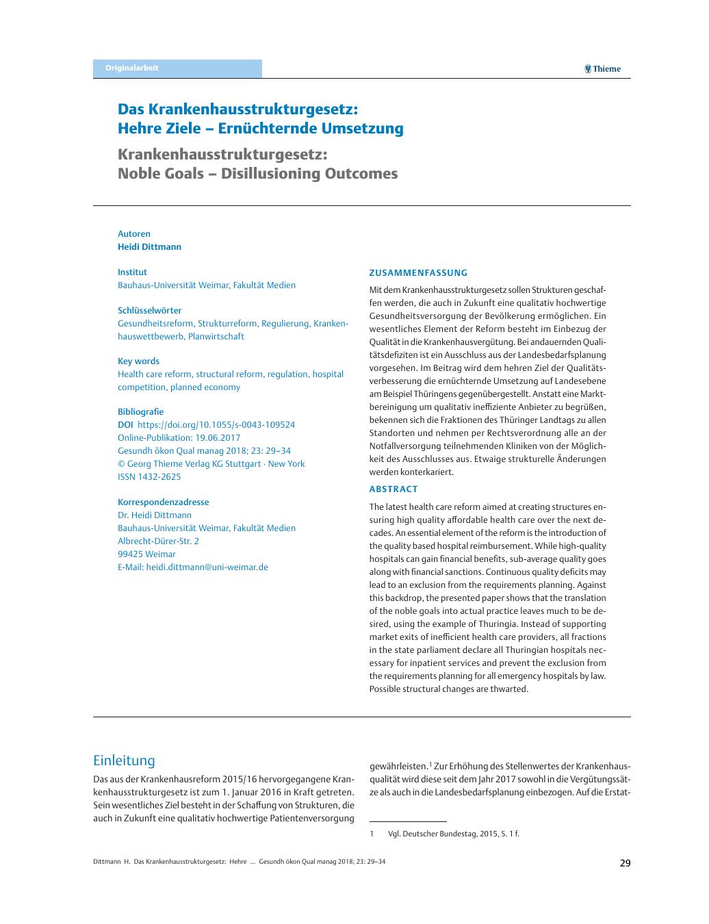 Vorschauseite 1: Das Krankenhausstrukturgesetz: Hehre Ziele – Ernüchternde Umsetzung