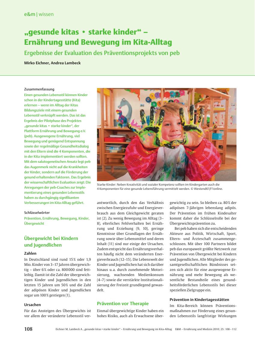 Vorschauseite 1: „gesunde kitas · starke kinder” – Ernährung und Bewegung im Kita-Alltag