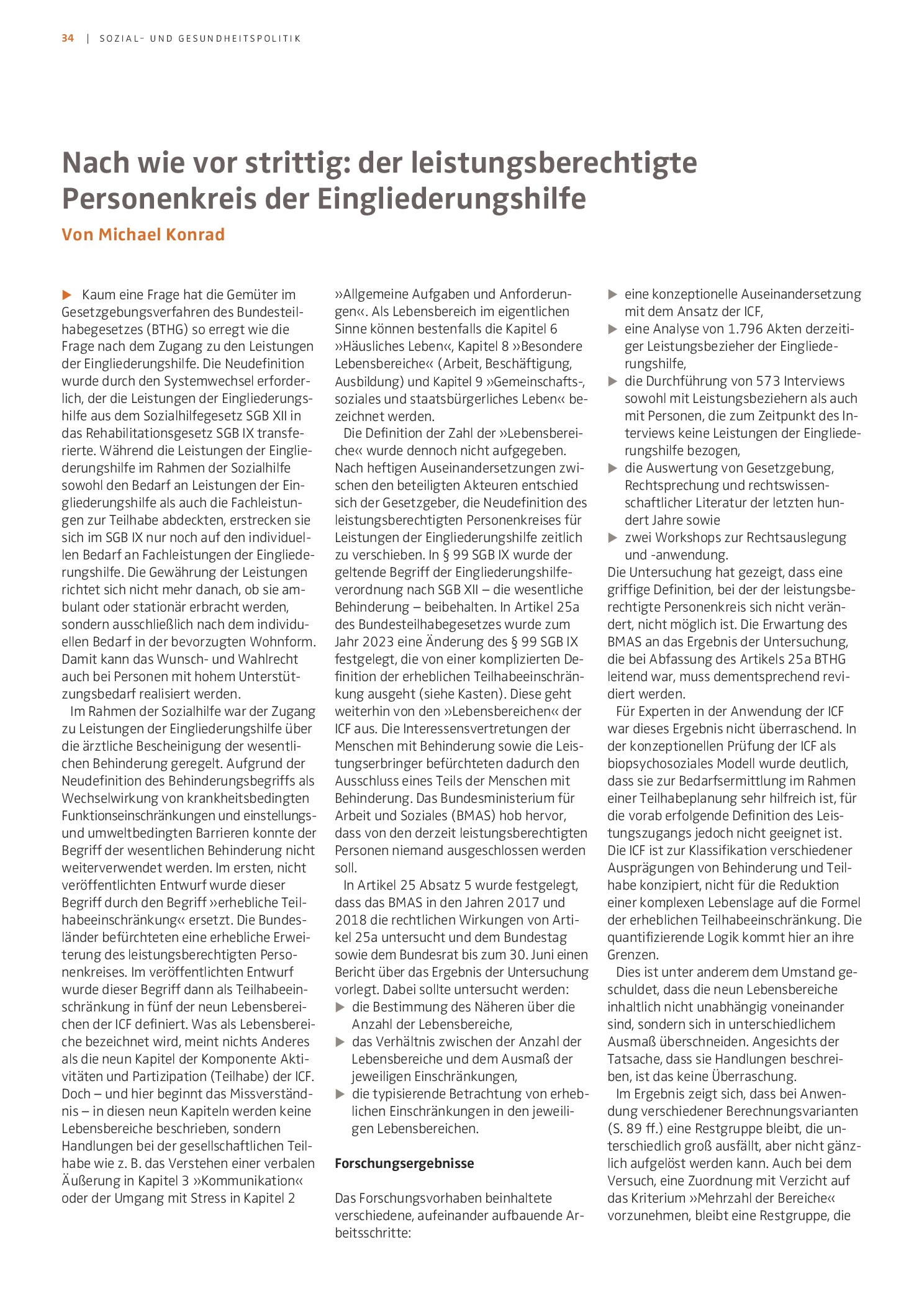 Vorschauseite 1: Nach wie vor strittig: Der leistungsberechtigte Personenkreis der Eingliederungshilfe
