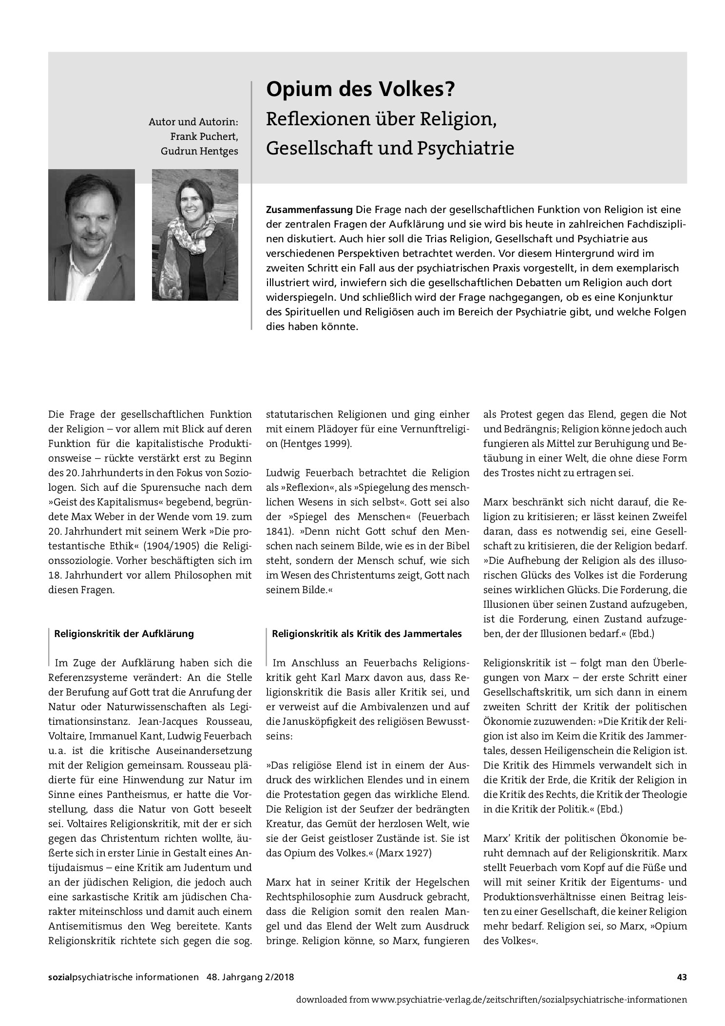 Vorschauseite 1: Opium des Volkes? Reflexionen über Religion, Gesellschaft und Psychiatrie