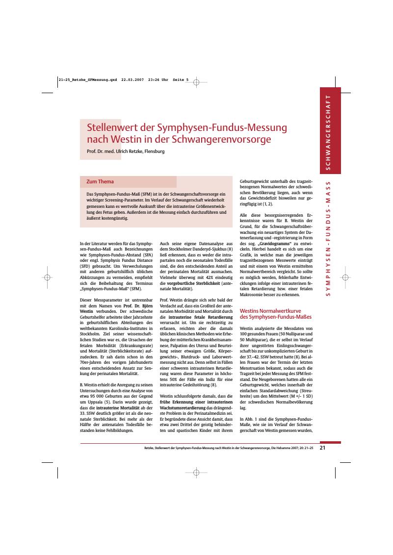 Vorschauseite 1: Stellenwert der Symphysen-Fundus-Messung nach Westin in der Schwangerenvorsorge