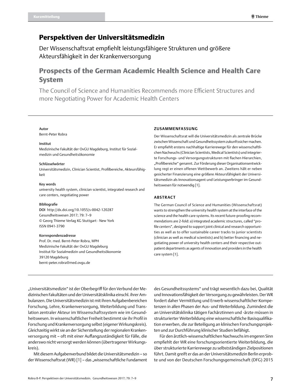 Vorschauseite 1: Perspektiven der Universitätsmedizin