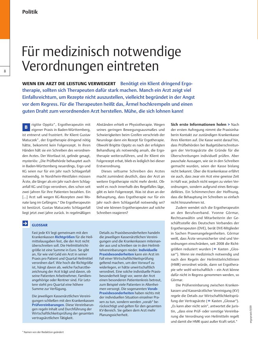 Vorschauseite 1: Wenn ein Arzt die Leistung verweigert ? Für medizinisch notwendige Verordnungen eintreten