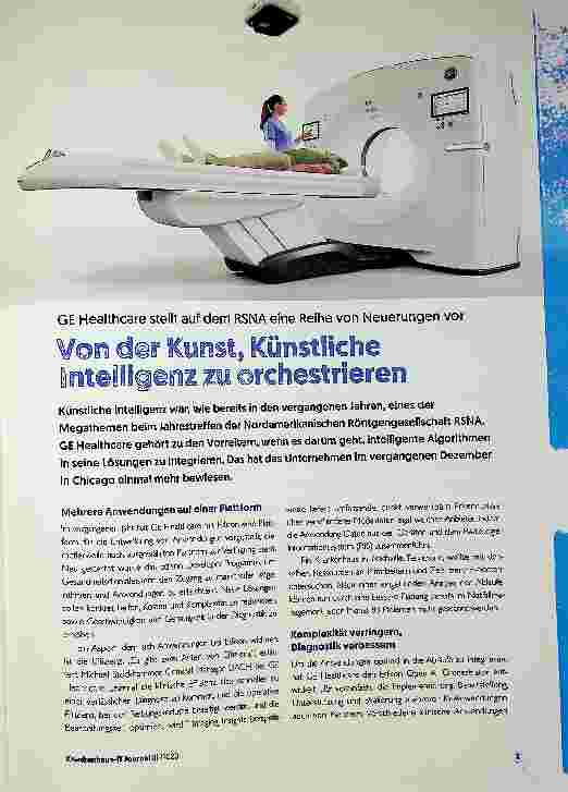 Vorschauseite 1: GE Healthcare stellt auf dem RSNA eine Reihe von Neuerungen vor. Von der Kunst, Künstliche Intelligenz zu orchestrieren.