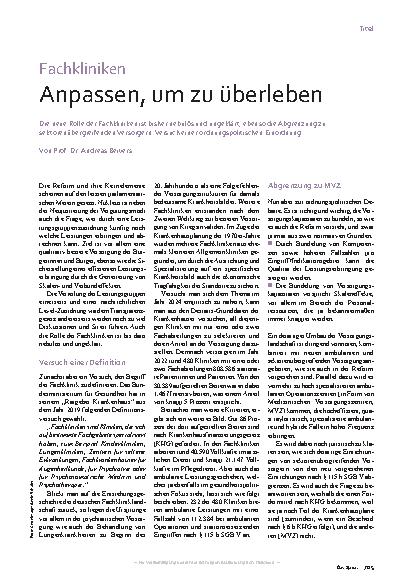 Vorschauseite 2: Fachkliniken anpassen, um zu überleben
