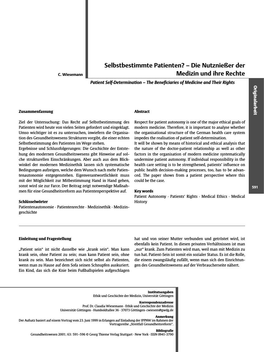 Vorschauseite 1: Selbstbestimmte Patienten? - Die Nutznießer der Medizin und ihre Rechte