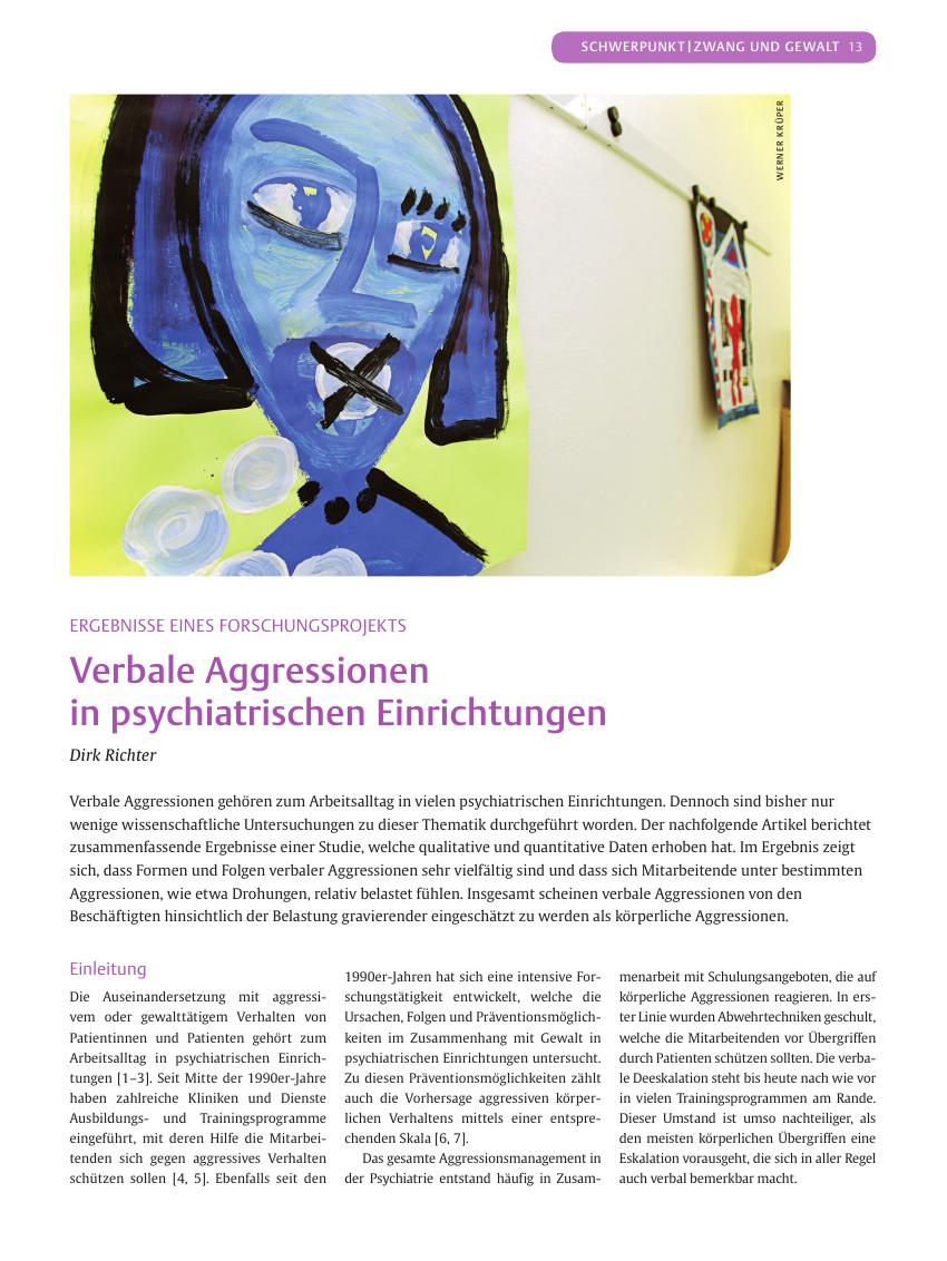 Vorschauseite 1: Verbale Aggressionen in psychiatrischen Einrichtungen