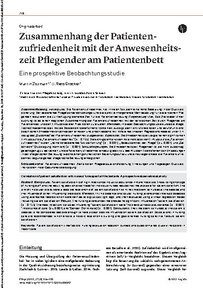 Vorschauseite 1: Zusammenhang der Patientenzufriedenheit mit der Anwesenheitszeit Pflegender am Patientenbett