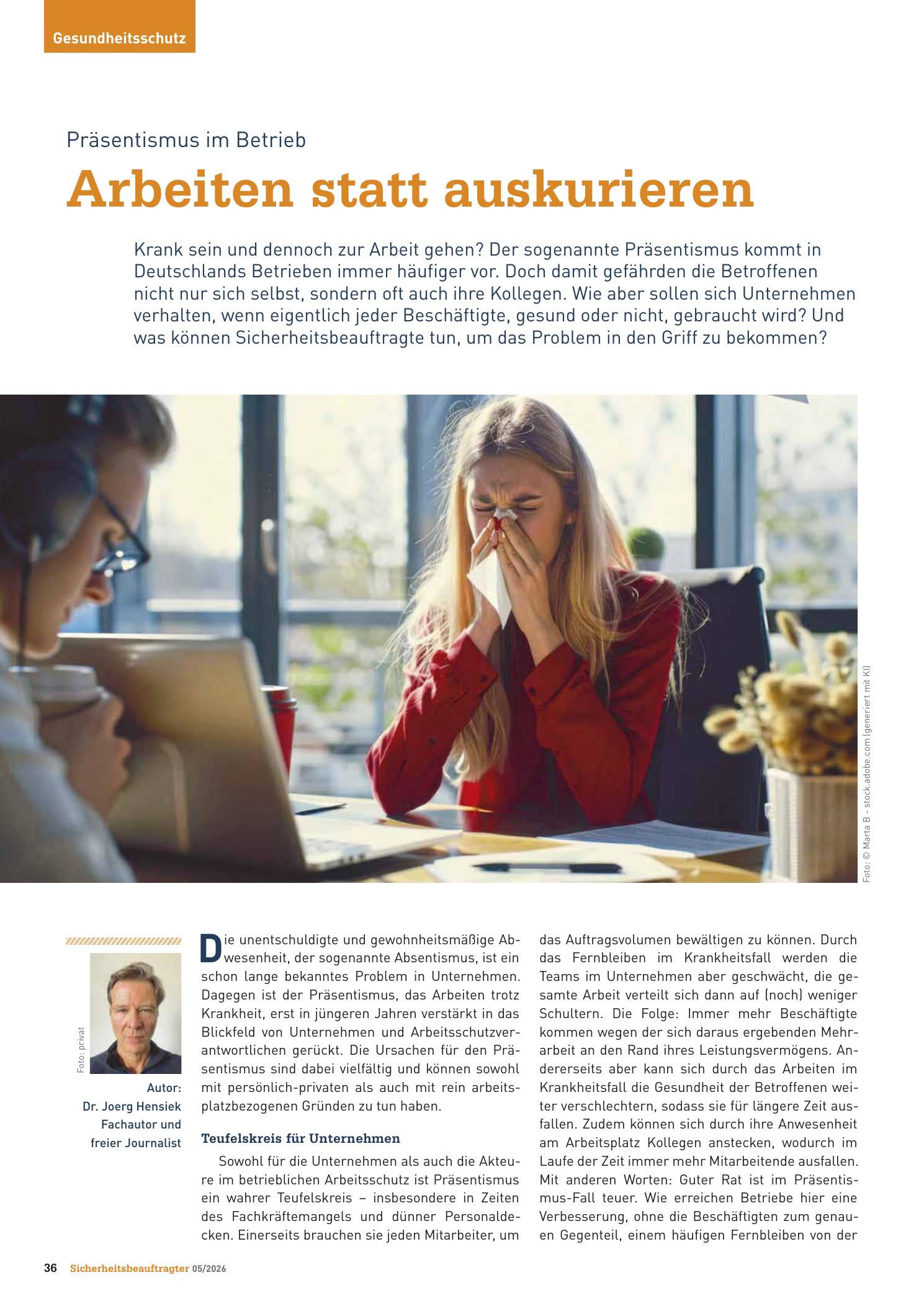 Vorschauseite 1: Präsentismus im Betrieb . Arbeiten statt auskurieren