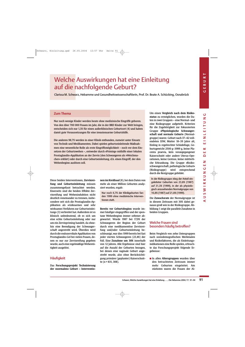 Vorschauseite 1: Welche Auswirkungen hat eine Einleitung auf die nachfolgende Geburt?