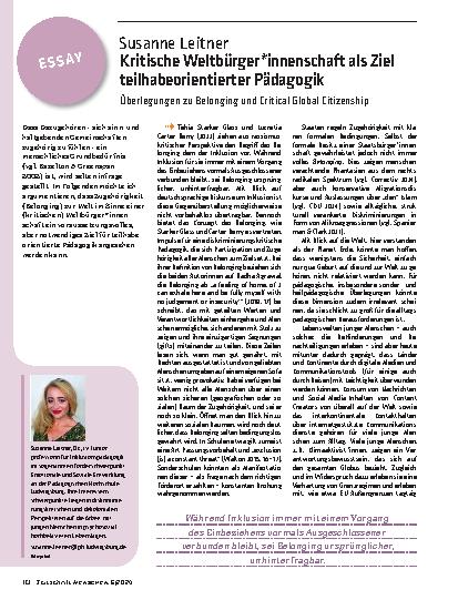Vorschauseite 1: Kritische Weltbürger*innenschaft als Ziel teilhabeorientierter Pädagogik - Überlegungen zu Belonging und Critical Global Citizenship