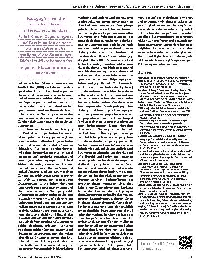 Vorschauseite 2: Kritische Weltbürger*innenschaft als Ziel teilhabeorientierter Pädagogik - Überlegungen zu Belonging und Critical Global Citizenship