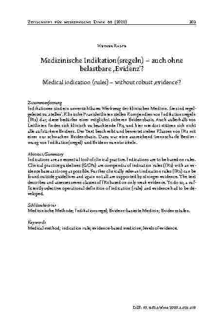 Vorschauseite 1: Medizinische Indikation(sregeln) – auch ohne belastbare ‚Evidenz‘?
