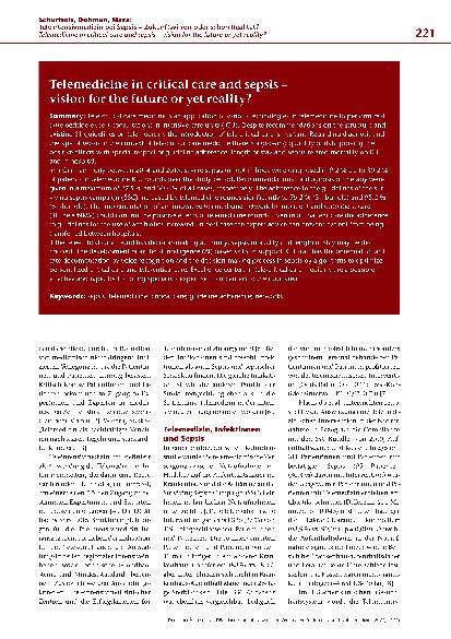 Vorschauseite 2: Teleintensivmedizin bei Sepsis – Zukunftsvision oder schon Realität?