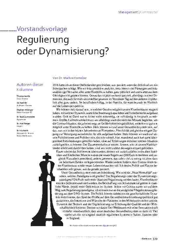 Vorschauseite 1: Vorstandsvorlage: Regulierung oder Dynamisierung?