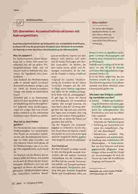 Vorschauseite 1: Oft übersehen: Arzneimittelinteraktionen mit Nahrungsmitteln