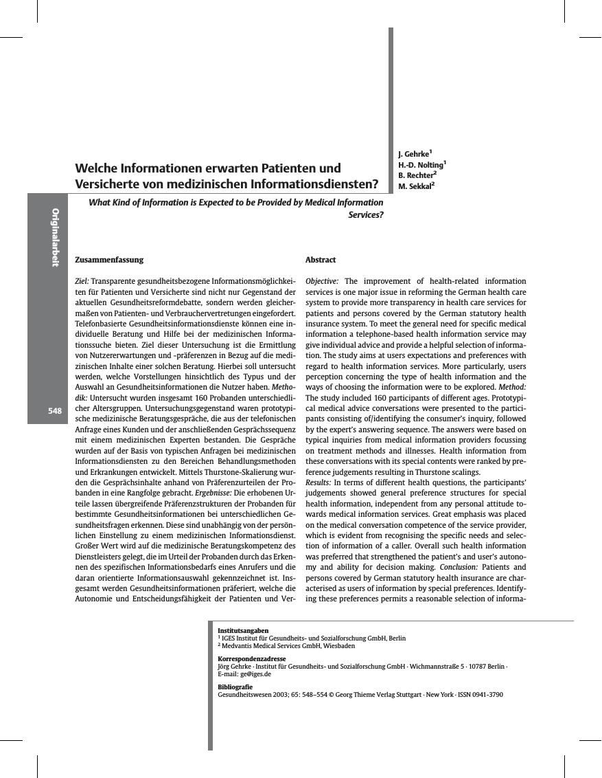 Vorschauseite 1: Welche Informationen erwarten Patienten und Versicherte von medizinischen Informationsdiensten?