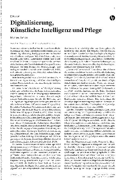 Vorschauseite 1: Digitalisierung, Künstliche Intelligenz und Pflege