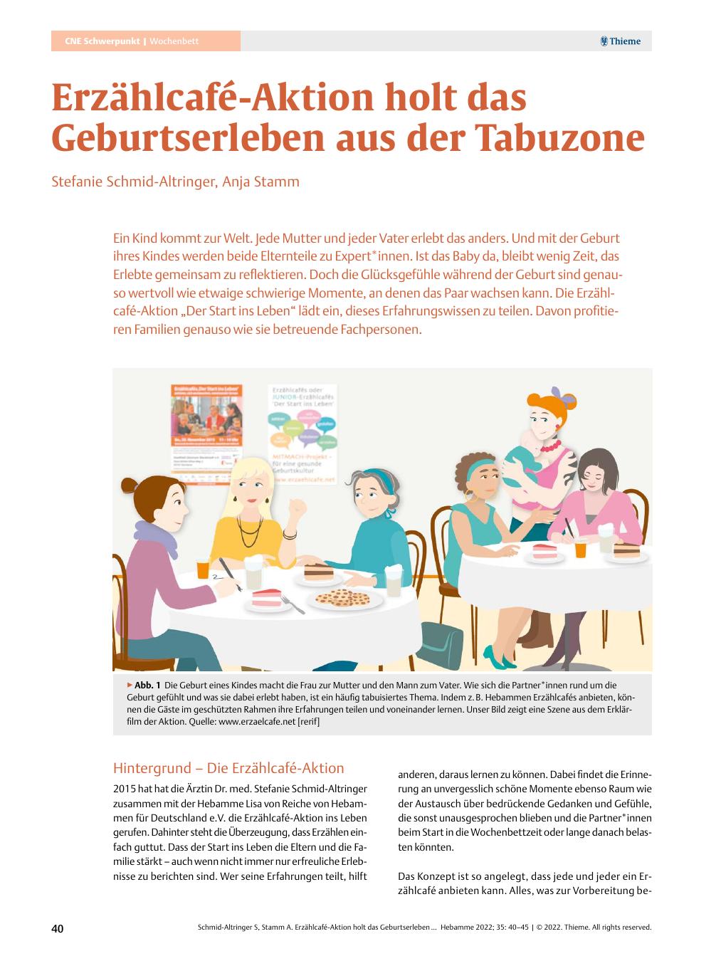 Vorschauseite 1: Erzählcafé-Aktion holt das Geburtserleben aus der Tabuzone