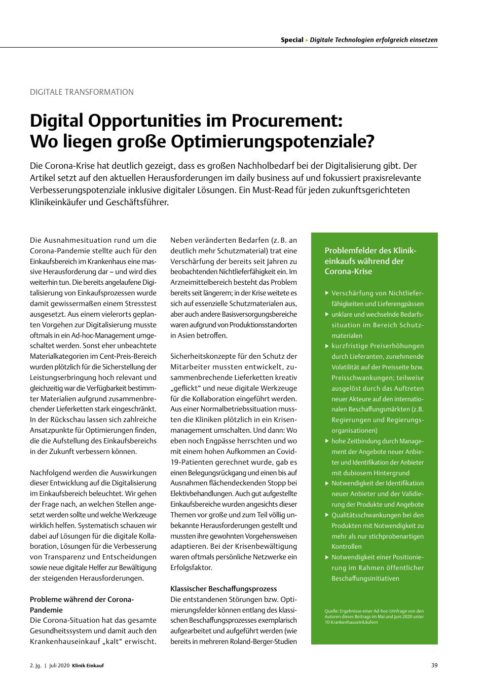 Vorschauseite 1: Digitale Transformation: Digitale Chancen im Einkauf: Wo liegen große Optimierungspotenziale?