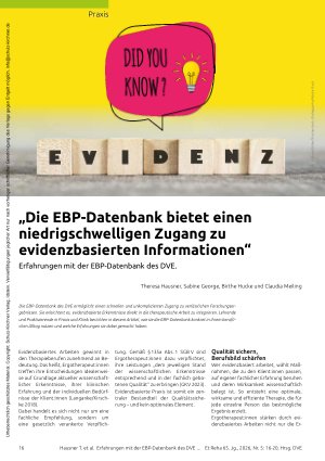 Vorschauseite 1: „Die EBP-Datenbank bietet einen niedrigschwelligen Zugang zu evidenzbasierten Informationen“