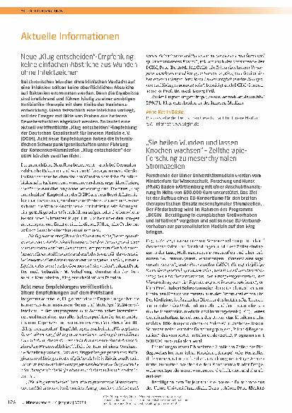 Vorschauseite 1: Neue „Klug entscheiden“-Empfehlung: keine einfachen Abstriche aus Wunden ohne Infektzeichen