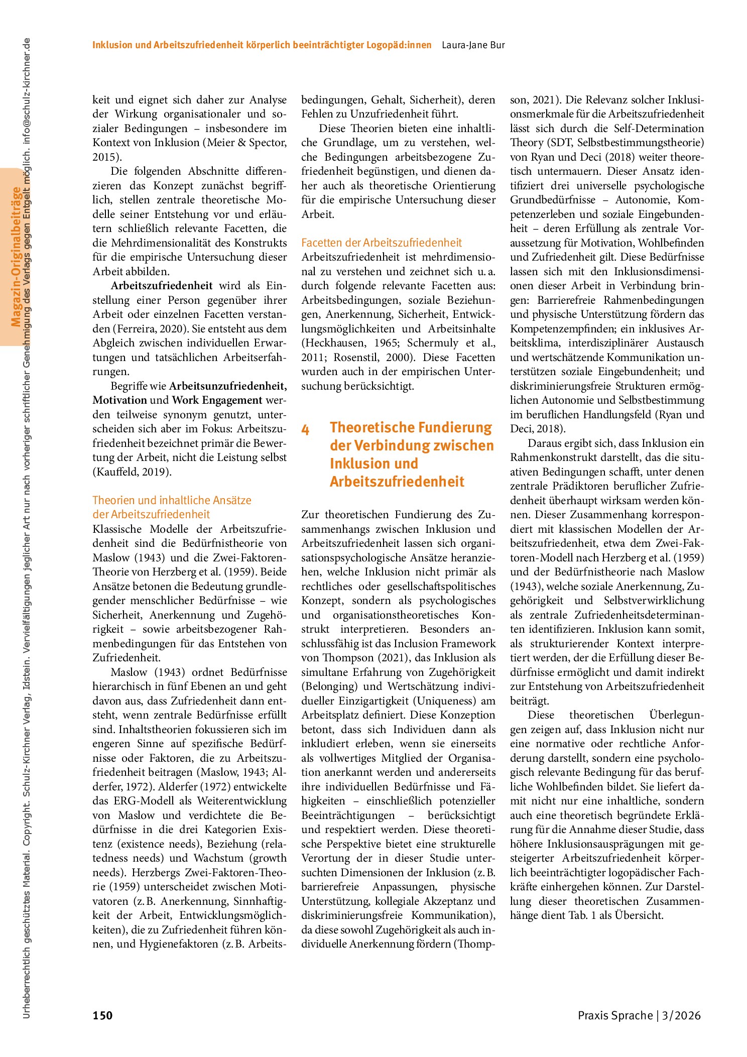 Vorschauseite 3: Inklusion und Arbeitszufriedenheit körperlich beeinträchtigter Logopäd: innen: Ergebnisse einer internationalen Online-Erhebung