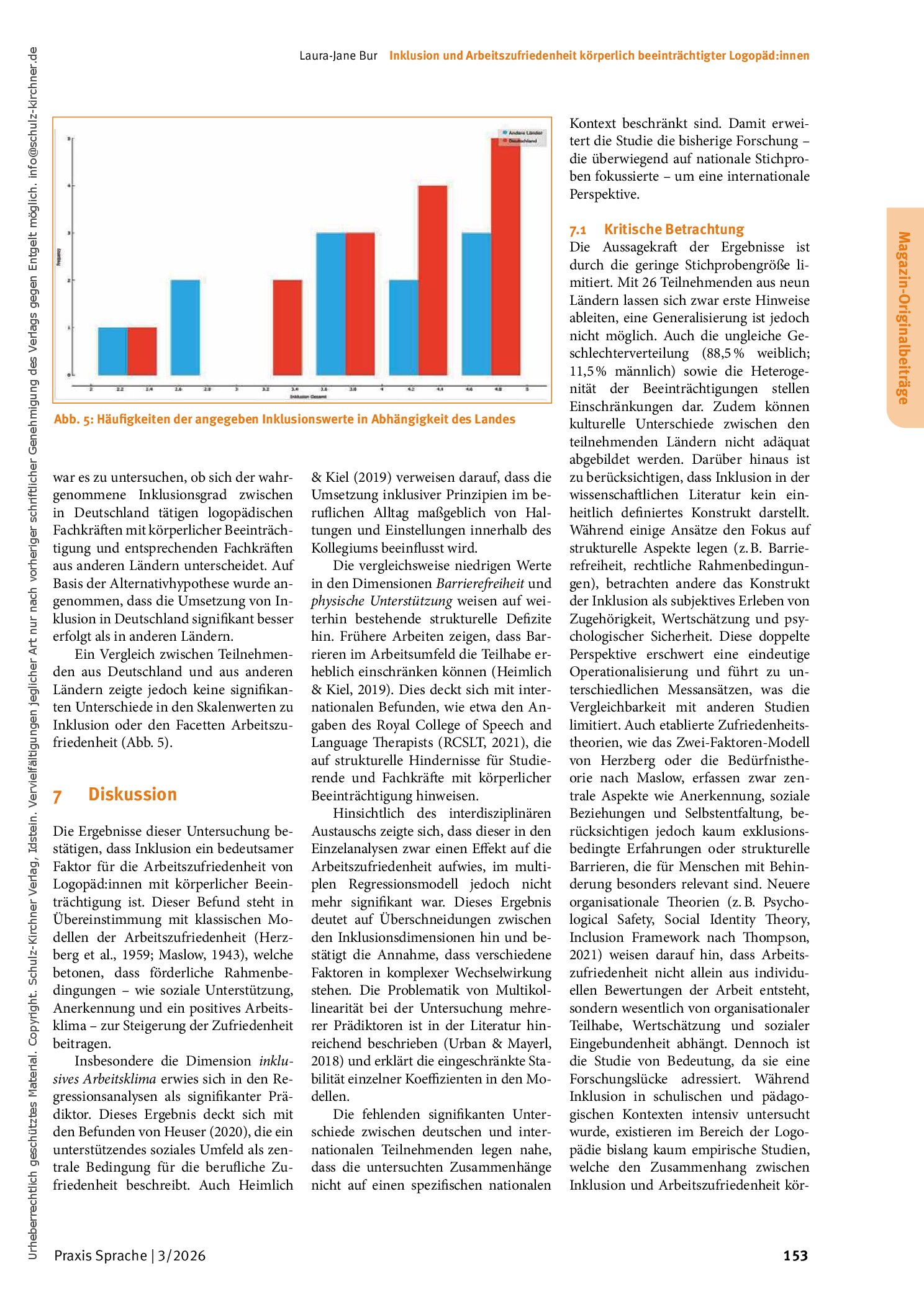 Vorschauseite 6: Inklusion und Arbeitszufriedenheit körperlich beeinträchtigter Logopäd: innen: Ergebnisse einer internationalen Online-Erhebung