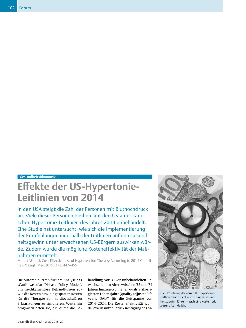 Vorschauseite 1: Gesundheitsökonomie ? Effekte der US-Hypertonie-Leitlinien von 2014