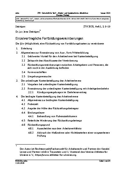 Vorschauseite 1: Einzelvertragliche Fortbildungsvereinbarungen
