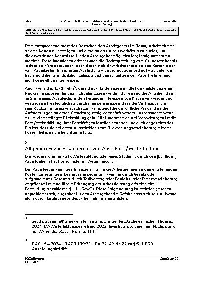 Vorschauseite 3: Einzelvertragliche Fortbildungsvereinbarungen