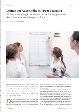 Vorschauseite 1: Lernen auf Augenhöhe mit Peer Learning Professionell pflegen lernen mitten im Alltagsgeschehen des Universitäts-Kinderspitals Zürich