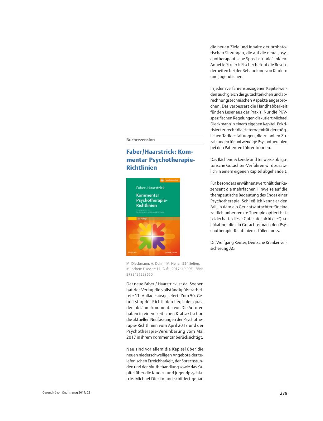 Vorschauseite 1: Buchrezension – Faber/Haarstrick: Kommentar Psychotherapie-Richtlinien