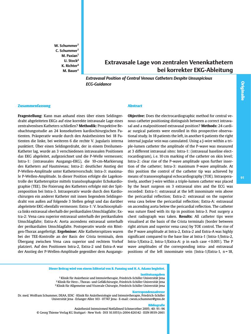 Vorschauseite 1: Extravasale Lage von zentralen Venenkathetern bei korrekter EKG-Ableitung