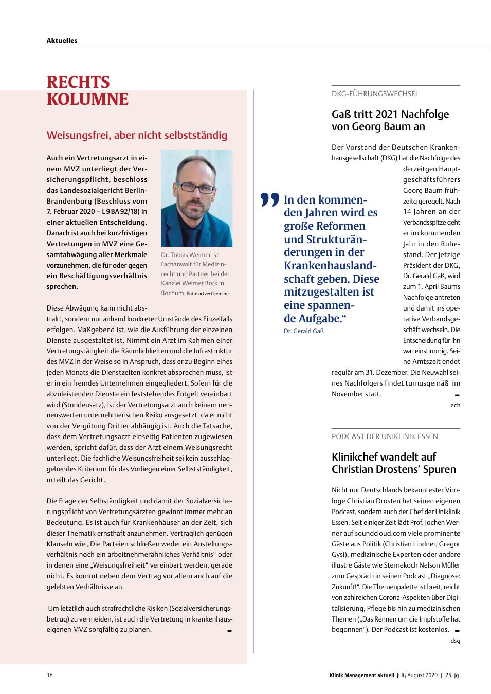 Vorschauseite 1: Weisungsfrei, aber nicht selbstständig.