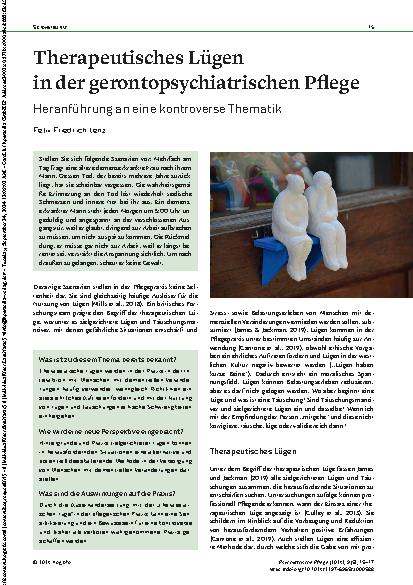 Vorschauseite 1: Therapeutisches Lügen in der gerontopsychiatrischen Pflege