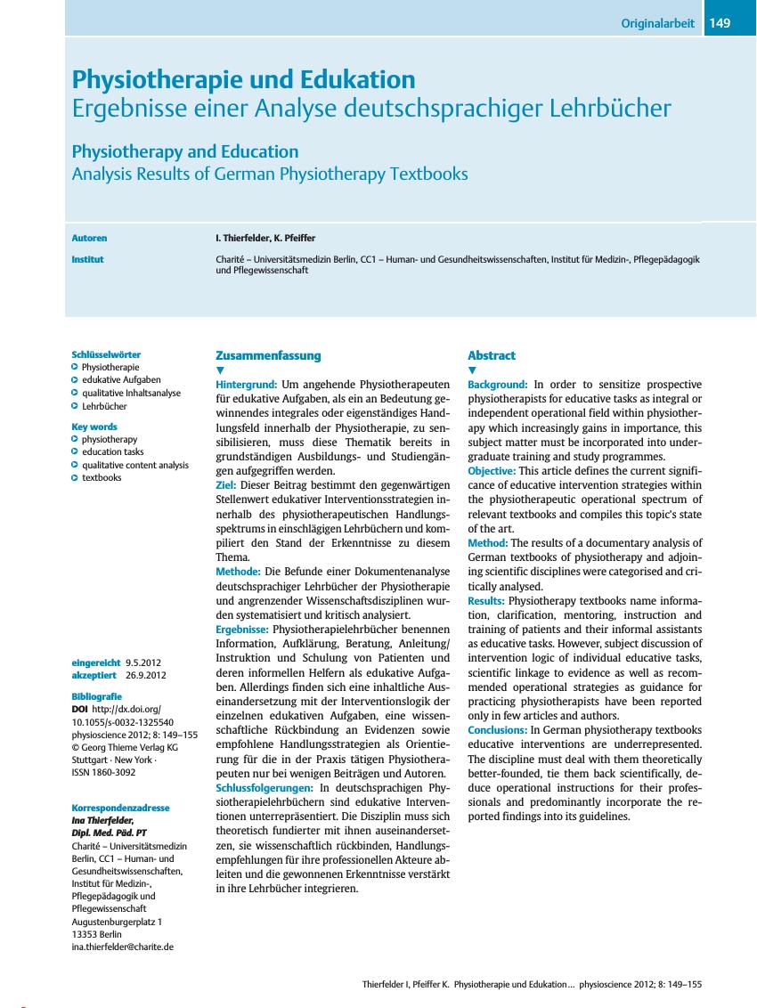 Vorschauseite 1: Physiotherapie und Edukation