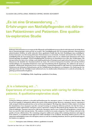 Vorschauseite 1: „Es ist eine Gratwanderung. .. “: Erfahrungen von Notfallpflegenden mit delira ten Patientinnen und Patienten. Eine qualitativ-explorative Studie