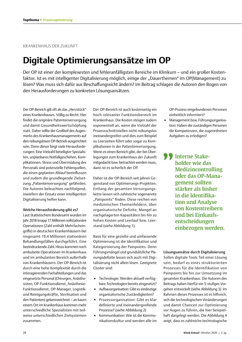 Vorschauseite 1: Krankenhaus der Zukunft: Digitale Optimierungsansätze im OP