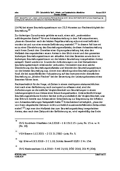 Vorschauseite 5: Rechtsfragen der Festlegung des maßstabsrelevanten Zeitraums in dienstlichen Beurteilungen.